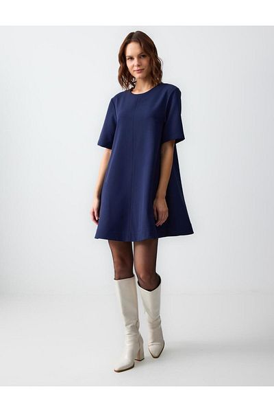 Jimmy Key Rochie mini cu mânecă scurtă, cu decolteu, albastru bleumarin