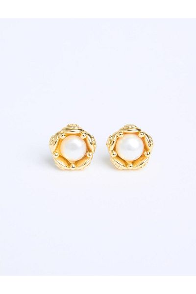 Jimmy Key White Pearl Detailed Ball Earrings