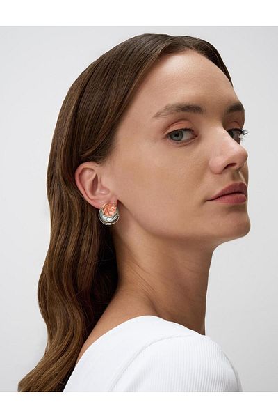 Jimmy Key Mixed Enamel Detailed Round Figured Earrings