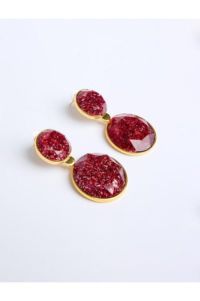 Jimmy Key Burgundy Round Shiny Detailed Earrings