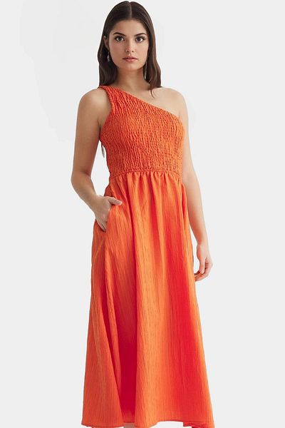 PayBuy One Shoulder Midi Dress Woven Fabric Stylish Summer Long Lasting Distinctive Material Durable