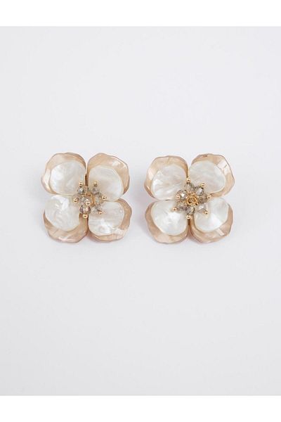 Jimmy Key White Modern Flower Figured Earrings