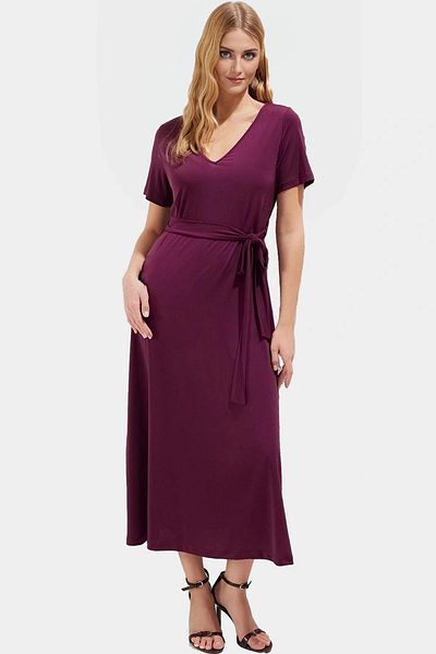 PayBuy Maxi Knitted Dress V-Neck Belted Short Sleeve Casual Summer Quality Craftsmanship Professional Look