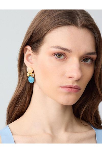 Jimmy Key Blue Color Round Figured Earrings