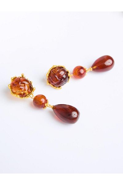 Jimmy Key Red Ethnic Figured Dangle Earrings