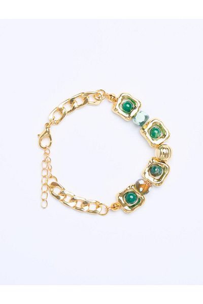 Jimmy Key Green Natural Stone Detailed Chain Bracelet