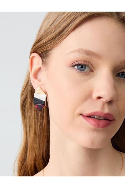 Jimmy Key Burgundy Color Block Asymmetric Pattern Earrings