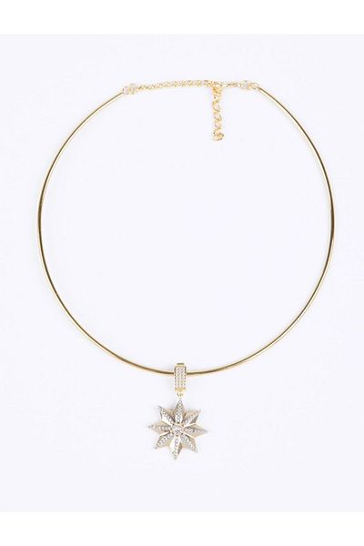 Jimmy Key Gold Color Shiny Stone Detailed Star Figured Necklace