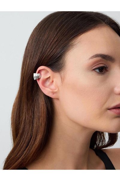 Jimmy Key Silver Color Crimp Patterned Joint Earrings