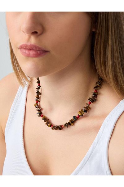 Jimmy Key Mixed Natural Stone Detailed Double Necklace Set