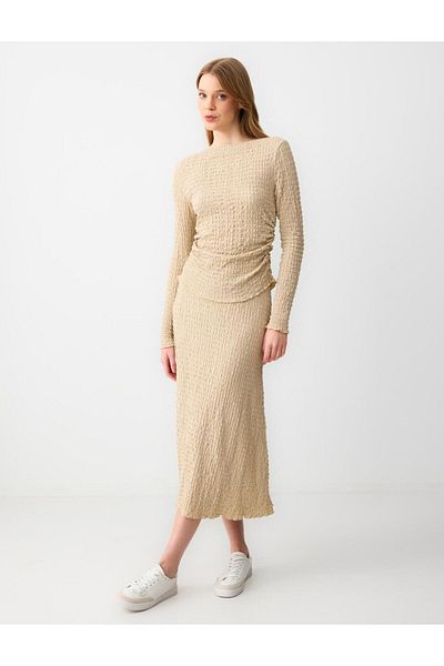 Jimmy Key Mink Relaxed Fit Regular Waist Textured Knitted Midi Skirt