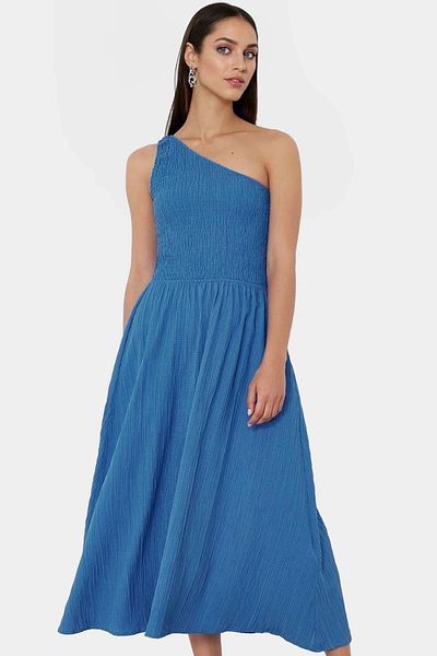 PayBuy One Shoulder Midi Dress Woven Fabric Stylish Summer Long Lasting Distinctive Material Durable