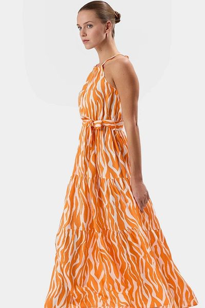 PayBuy A Line Maxi Viscose Blend Summer Dress Sleeveless Halter Neckline Design Stylish Look