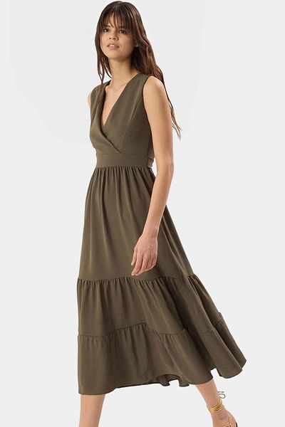 PayBuy Women's Midi Length V Neck Aerobin Woven Dress Comfortable Casual Style Trend Design Modern
