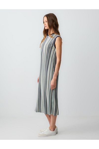 Jimmy Key Mixed Relaxed Cut Crew Neck Striped Knitted Midi Dress