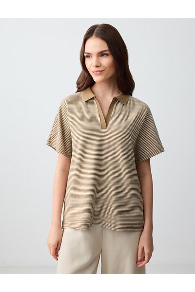 Jimmy Key Beige Straight Cut Polo Neck Knitted T-Shirt
