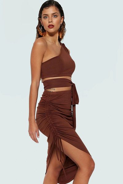 PayBuy Women's One-Shoulder Knitted Blouse Skirt Suit Summer Beach Dress Long-Lasting Comfortable and Stylish Quality Craftsmanship
