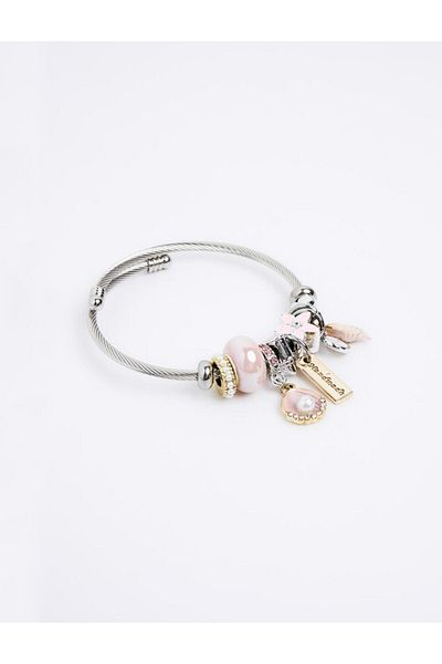 Jimmy Key Pink Pearl Detailed Charm Bracelet