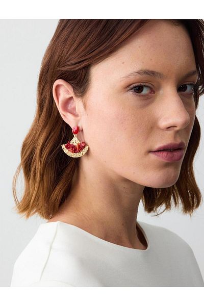 Jimmy Key Elegant Earrings with Red Asymmetrical Figures