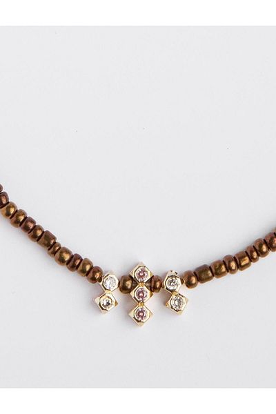 Jimmy Key Brown Natural Stone Detailed Beaded Necklace