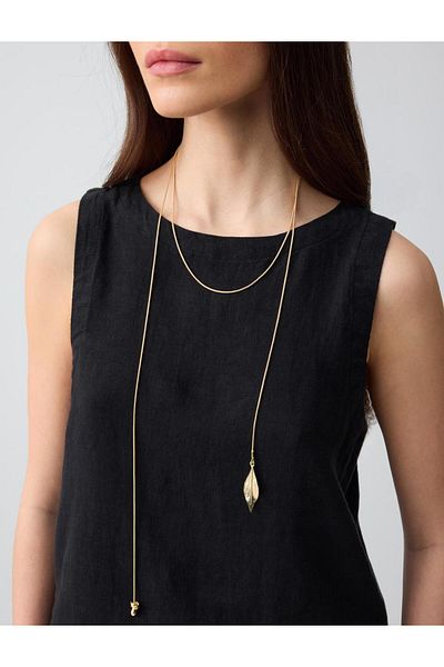 Jimmy Key Gold Color Metal Detailed Long Necklace