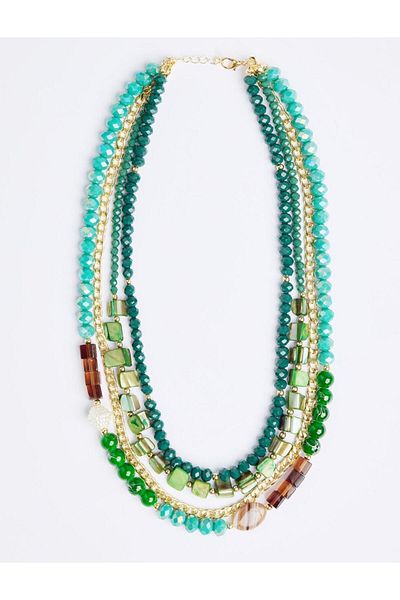 Jimmy Key Green Natural Stone Detailed Chain Adjustable Necklace