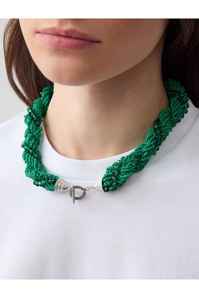 Jimmy Key Thick Coiled Necklace with Green Bead Detail