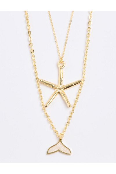 Jimmy Key Gold Color Star Figured Multi Chain Adjustable Necklace