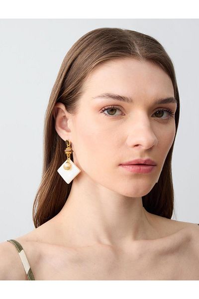 Jimmy Key White Seashell Figured Dangle Earrings