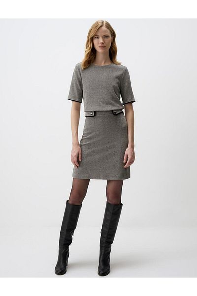 Jimmy Key Gray Melange Crew Neck Short Sleeve Print Knitted Blouse