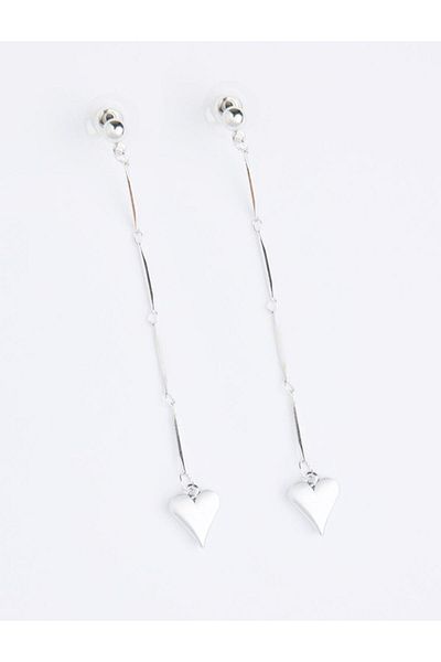 Jimmy Key Silver Color Shiny Heart Figured Swinging Earrings
