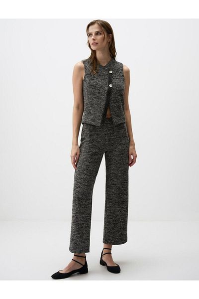 Jimmy Key Anthracite Melange High Waist Wide Leg Relaxed Fit Knitted Trousers