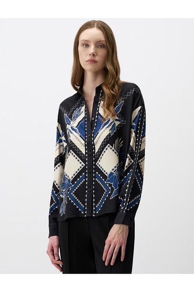 Jimmy Key Black Long Sleeve Geometric Print Woven Shirt