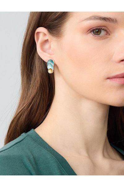 Jimmy Key Blue Colorful Round Figured Elegant Earrings