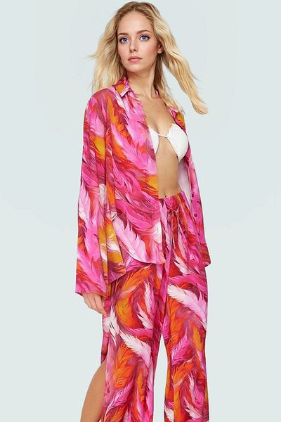 PayBuy Summer Multi Abstract Pattern Viscose Long Shirt Pants Suit Stylish Appearance Premium Quality
