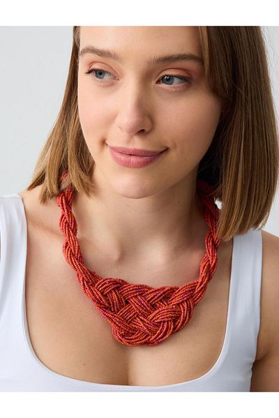 Jimmy Key Orange Bead Braided Adjustable Necklace