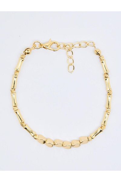 Jimmy Key Gold Color Inline Metal Detailed Adjustable Bracelet