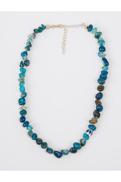 Jimmy Key Blue Natural Stone Detailed Adjustable Elegant Necklace