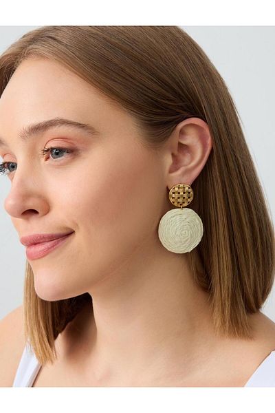 Jimmy Key Ecru Wicker Detailed Round Earrings