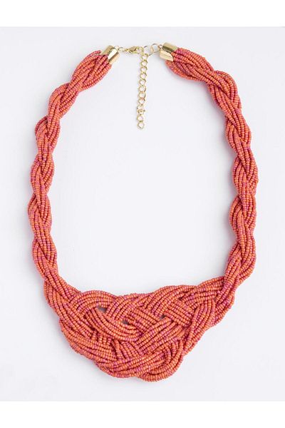 Jimmy Key Orange Bead Braided Adjustable Necklace