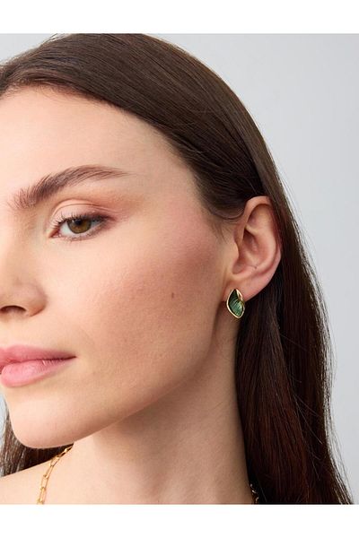 Jimmy Key Enameled Earrings with Green Leaf Pattern