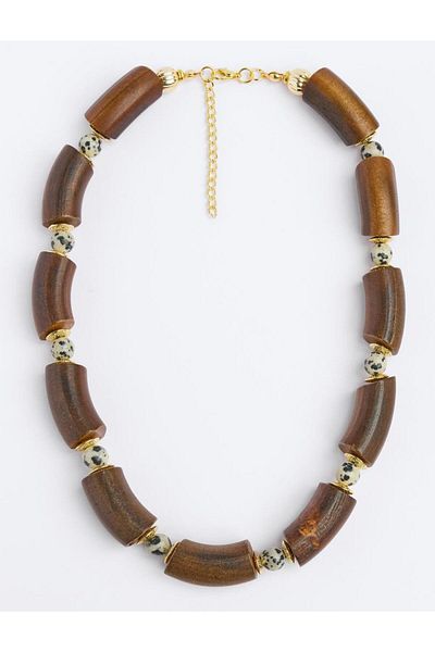 Jimmy Key Brown Adjustable Wooden Detailed Necklace