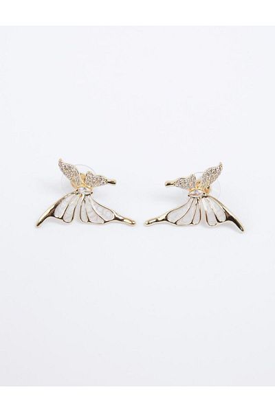 Jimmy Key White Butterfly Figured Shiny Earrings