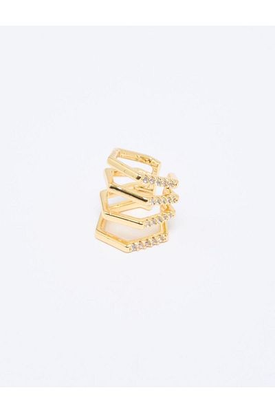 Jimmy Key Gold Color Bright Stone Detailed Four Rows Earrings