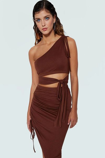 PayBuy Women's One-Shoulder Knitted Blouse Skirt Suit Summer Beach Dress Long-Lasting Comfortable and Stylish Quality Craftsmanship