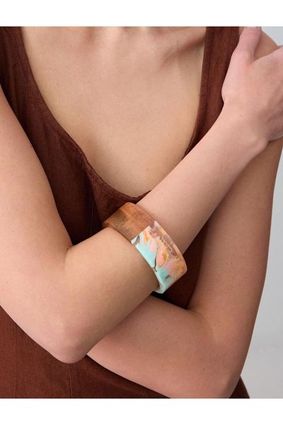 Jimmy Key Orange Thick Wood Look Bracelet