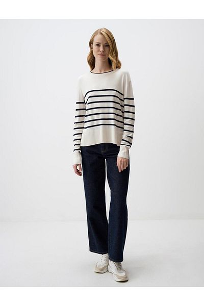 Jimmy Key Pulover din tricotaje cu model în dungi ecru