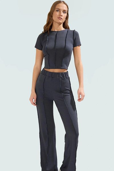 PayBuy Women's Crew Neck Short Sleeve Knitted Top Bottom Suit High Waist Pants Casual Style Perfect Fit
