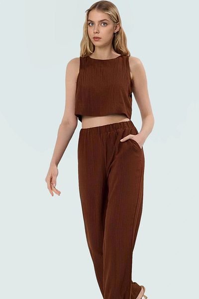 PayBuy Women's Summer Crinkle Woven Crop Pants Set Comfortable to Wear and Stylish