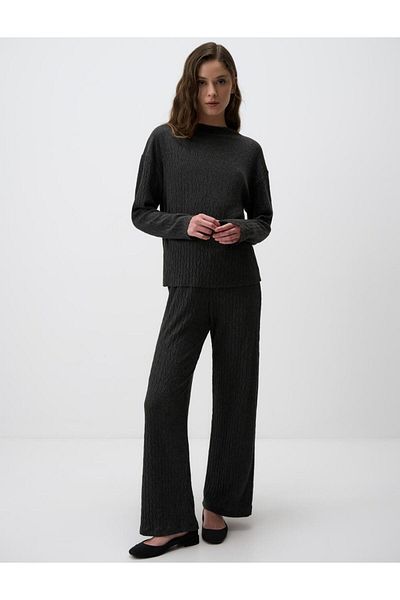 Jimmy Key Anthracite Melange Long Sleeve Boat Neck Knitted Sweatshirt